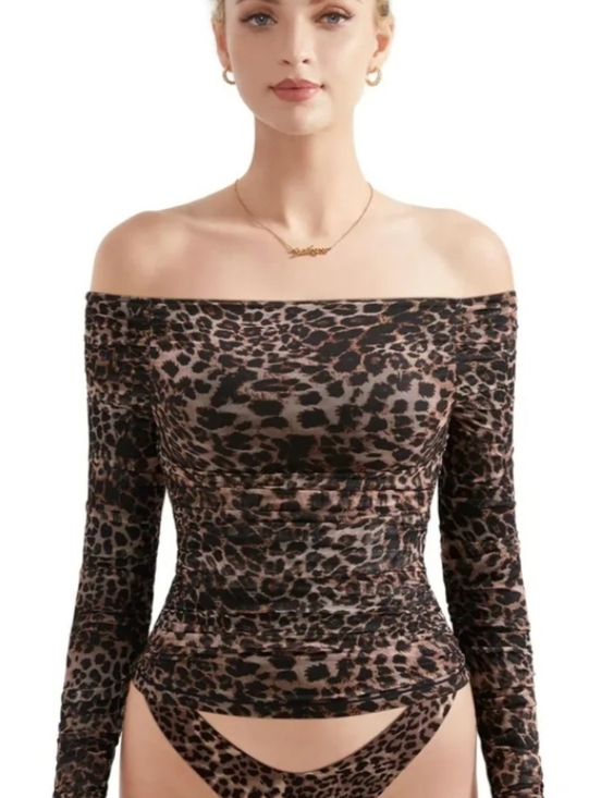 Suuksess Tops - SUUKSESS Mesh Padded Blouse Off Shoulder Long Sleeve Ruched Sides Size MEDIUM